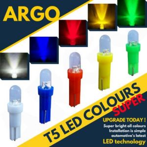 Parking lights T5 Led white 286 xenon in red, amber pink, dashboard Speedo Wedge 12v