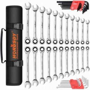 48Pc Wrench Set Ratchet Spanner & Hex Key SAE Metric Allen Key W/T Rolling Pouch