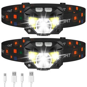 LHKNL Headlamp Flashlight, 1200 Lumen Ultra-Light Bright LED Rechargeable Headlight with White Red Light,2-Pack Waterproof Motion 