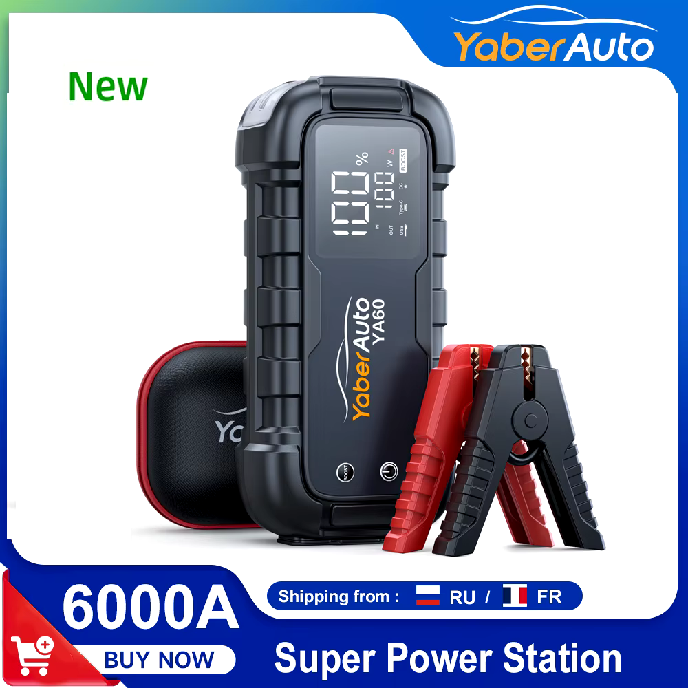 6000A Jump Starter 150W DC Car Battery Charger 3.3 LED Screen 600 Lumens Flashlight Battery Charger Super Starting Device